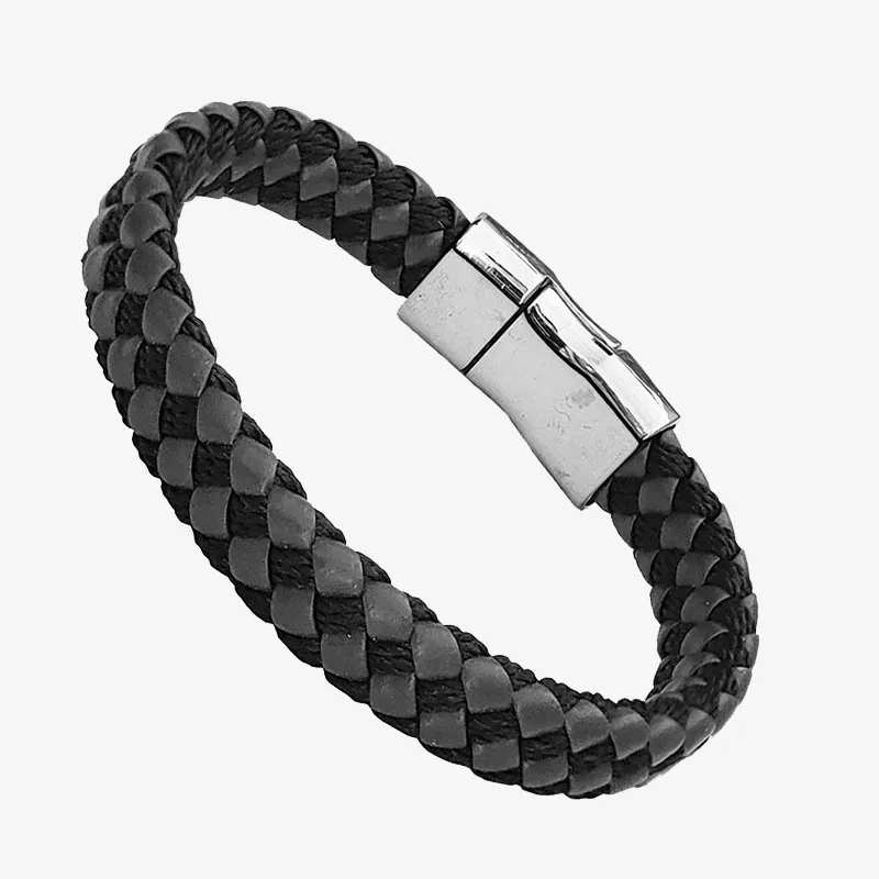 Designer Braided Stainless Steel & Leather Bracelet For Unisex | Buy ...